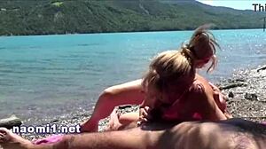 naomi swallows cum on beach after blowjob