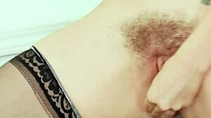 i'm this redhead mom helena handbasket in fishnets and heels fingering my shaved pussy with a toy