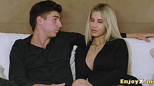 Whoa, check this out - Miss Naughty shows off her shaved pussy skills while the insane housewife rides and squirts in kitchen blowjob action! 🔥💦