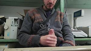 skinny girl masturbates pov while boss watches from room.