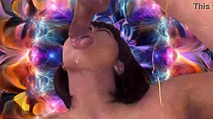 Fusion of psychedelic music and asian teen sex with orgasm