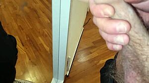 Male Ass and Huge Cock Up Close on Transparent Chair Contrasts with Bedroom Teasing and Panties Sniffing