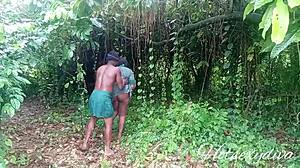 Two college students explore wild fucking in the bush during school.