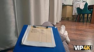 vip4k slutty debtor with natural small 18+ tits paying her debt with her tight pussy and asshole