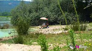 Our summer pickups continue: Elena de la Vega fucks guys outdoors!