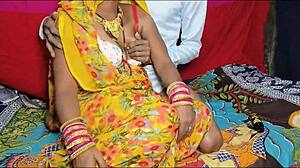 Desi village wife bends over for hard skirt fuck in yellow sharee