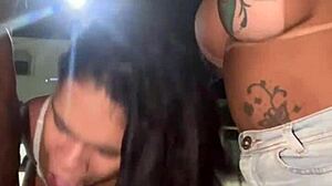 Fun street game where he enjoys oral play with a crossdressing Brazilian trans.