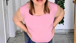 giant mature boobs without bra swinging in different directions to the music hot striptease