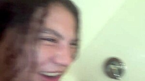 Latina teen masturbating in shower fingering shaved pussy before squirting