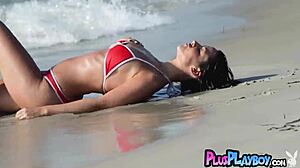 All natural Joelina posing on the beach! Sexy teen 18+ exposes body with clothes ripped off!