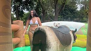 Brazilian Amateur Rides Jet Ski And Mechanical Bull In Thong Bikini