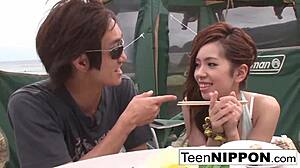 My Japanese girlfriend gives a blowjob outdoors, what a thrill!