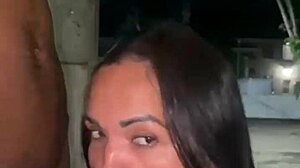 Fun street game where he enjoys oral play with a crossdressing Brazilian trans.