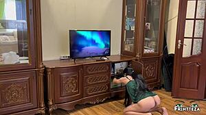 stepmom was cleaning the room without panties and her step son noticed, leading to missionary creampie in taboo pov