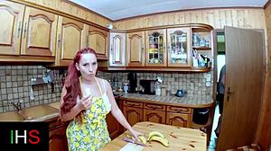 fun scene done in the kitchen with fruit and dildos