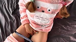 petite teen 18+ in pajama masturbates shaved pussy to orgasm