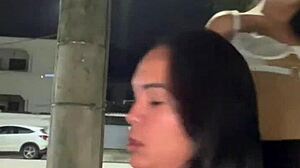 Fun street game where he enjoys oral play with a crossdressing Brazilian trans.