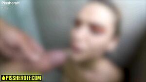 Tiny latina teen gets pissed on and face fucked in shower pov.