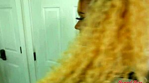 Skinny blonde cutie enjoys sucking a big hard cock and gets cum on her