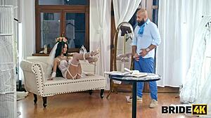 Why did this gorgeous young bride cheat by riding a big cock in her wedding dress?