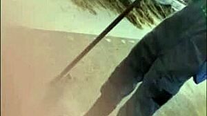 The farmer guy feels convinced to try a blowjob