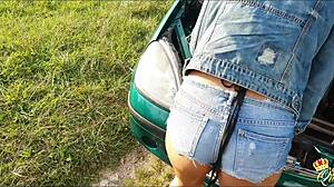 Maria Kalos has real public sex when car breaks down.