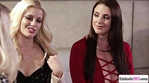 Teen model enjoys pussy licking and scissoring with lesbian boss