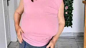 giant mature boobs without bra swinging in different directions to the music hot striptease