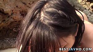 Japanese amateur Megumi Haruka delivers oral and handjob outdoor with first-time slut