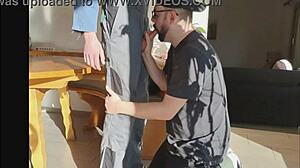 The farmer guy feels convinced to try a blowjob