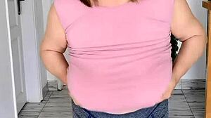 giant mature boobs without bra swinging in different directions to the music hot striptease