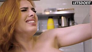 Horny redhead teen with big tits gets her tight pussy pounded hard in the hostel