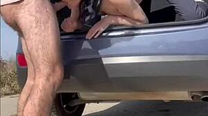 Blowjob with Perfect Cumshot in the Trunk