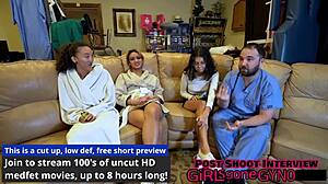 The pre employment physical - genesis. Nurse with curly hair and glasses gets close up pussy exam in hospital dress