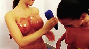 Wrestling turns lesbian threesome with syrup