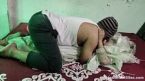 Skinny Indian married wife enjoys shaved pussy lick and rough missionary sex on wedding night.