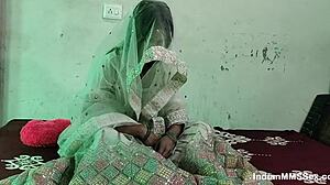 Skinny Indian married wife enjoys shaved pussy lick and rough missionary sex on wedding night.