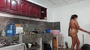 Friend's sister shows off sexy ass while preparing tasty dinner