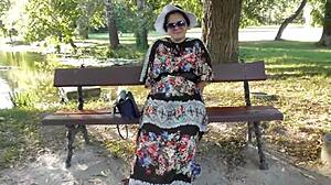 Hairy Mature Woman Flashes Pussy in Public Park