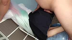 Amateur curvy stepdaughter in cosplay dress and thong panties experiences first time taboo fetish in bedroom with tight pink pussy as virgin