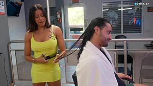 Slutty Latina Stylist Fucks Client During Haircut