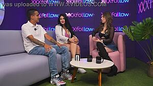 Colombian MILF Estella Osorio interviews shy boy in podcast