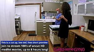 The pre employment physical - genesis. Nurse with curly hair and glasses gets close up pussy exam in hospital dress