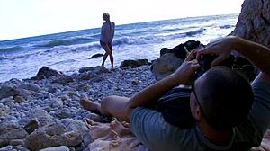 Blonde tattooed mom narrates her story of riding cock passionately on the beach