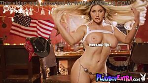 Naughty blonde waitress kayley gunner rips clothes and shows massive boobs after hours.