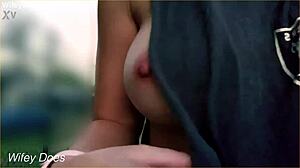 does wifey dare to flash her big tits on the street