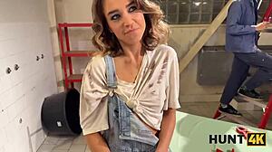 Young lady cheats on boyfriend with boss for real orgasms outdoors