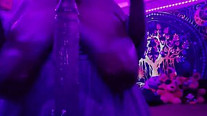 big tits worshipped by big black cock in purple