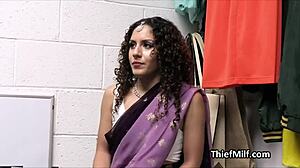 Mall cop sneaks into tasting that juicy Indian pussy after catching her stealing jewelry