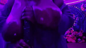 big tits worshipped by big black cock in purple